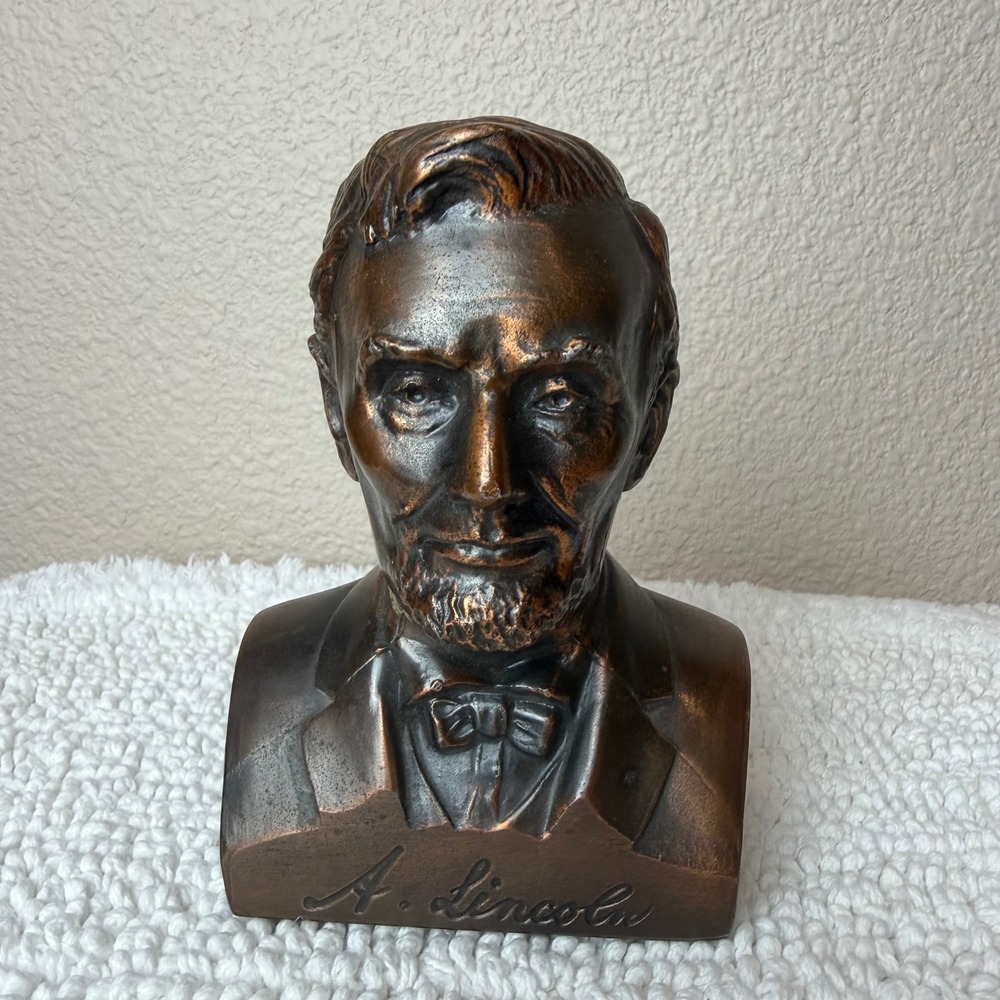Banthrico Abraham Lincoln Bust Bank Bronze Metal Vintage Americana 6" NO KEY